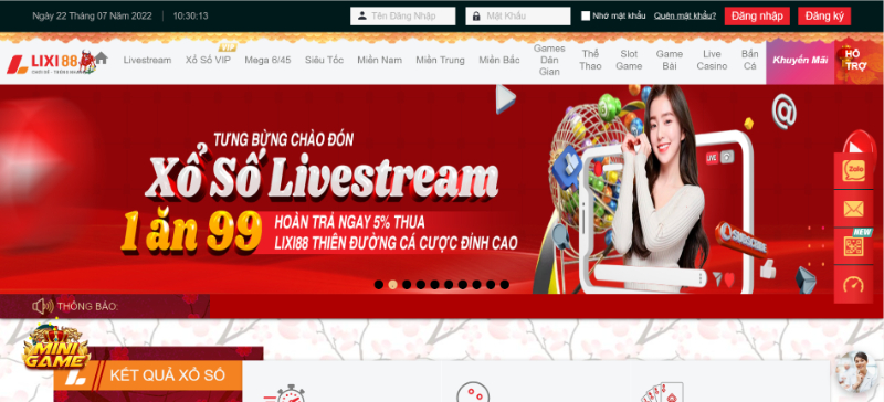 Giao diện thiết website LIXI88